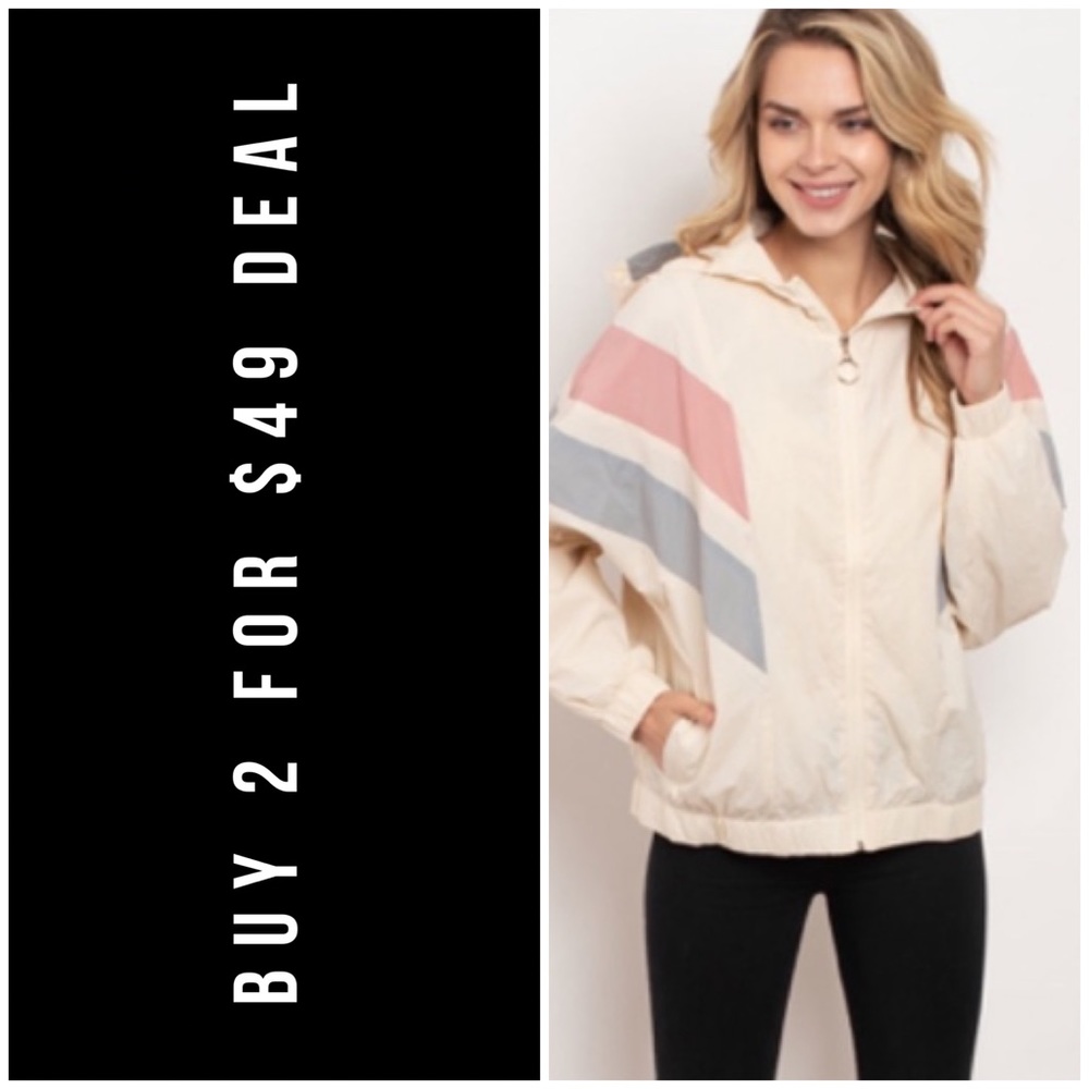 ❄️Ivory Color Block Hoodie Jacket